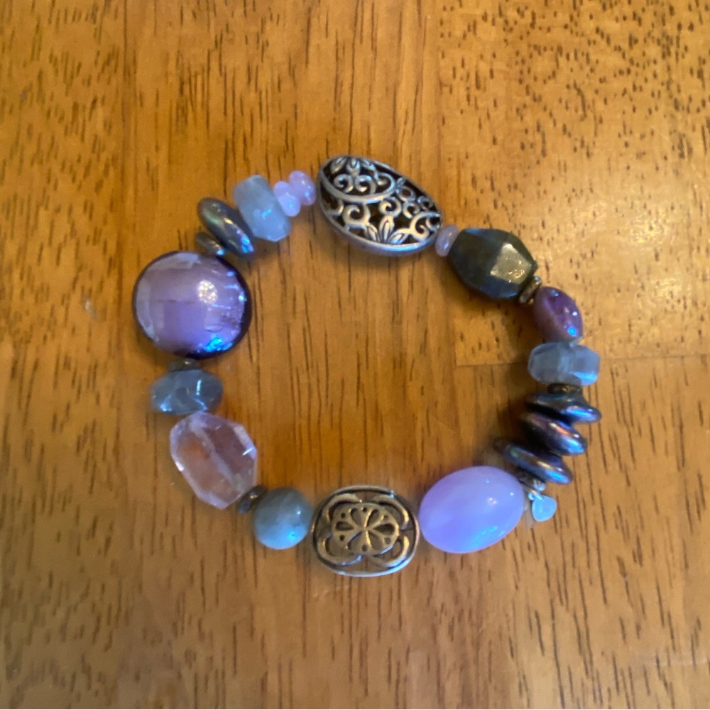 Silpada Purple and Silver Chunky Beaded Bracelet